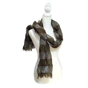 Ann Taylor Loft Metallic Striped Sheer Scarf Wrap Fringed